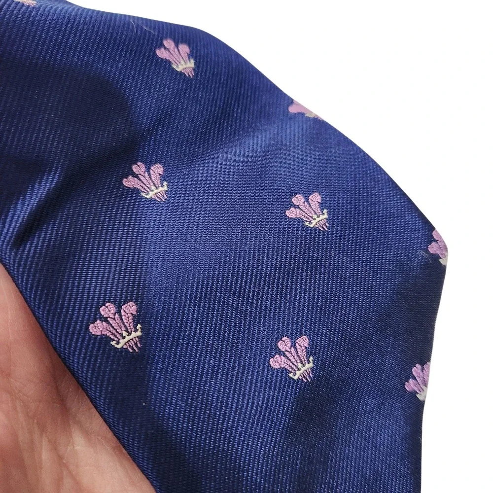 Turnbull & Asser Men's Tie Navy Blue Fleur De Lis Silk Necktie Formal England